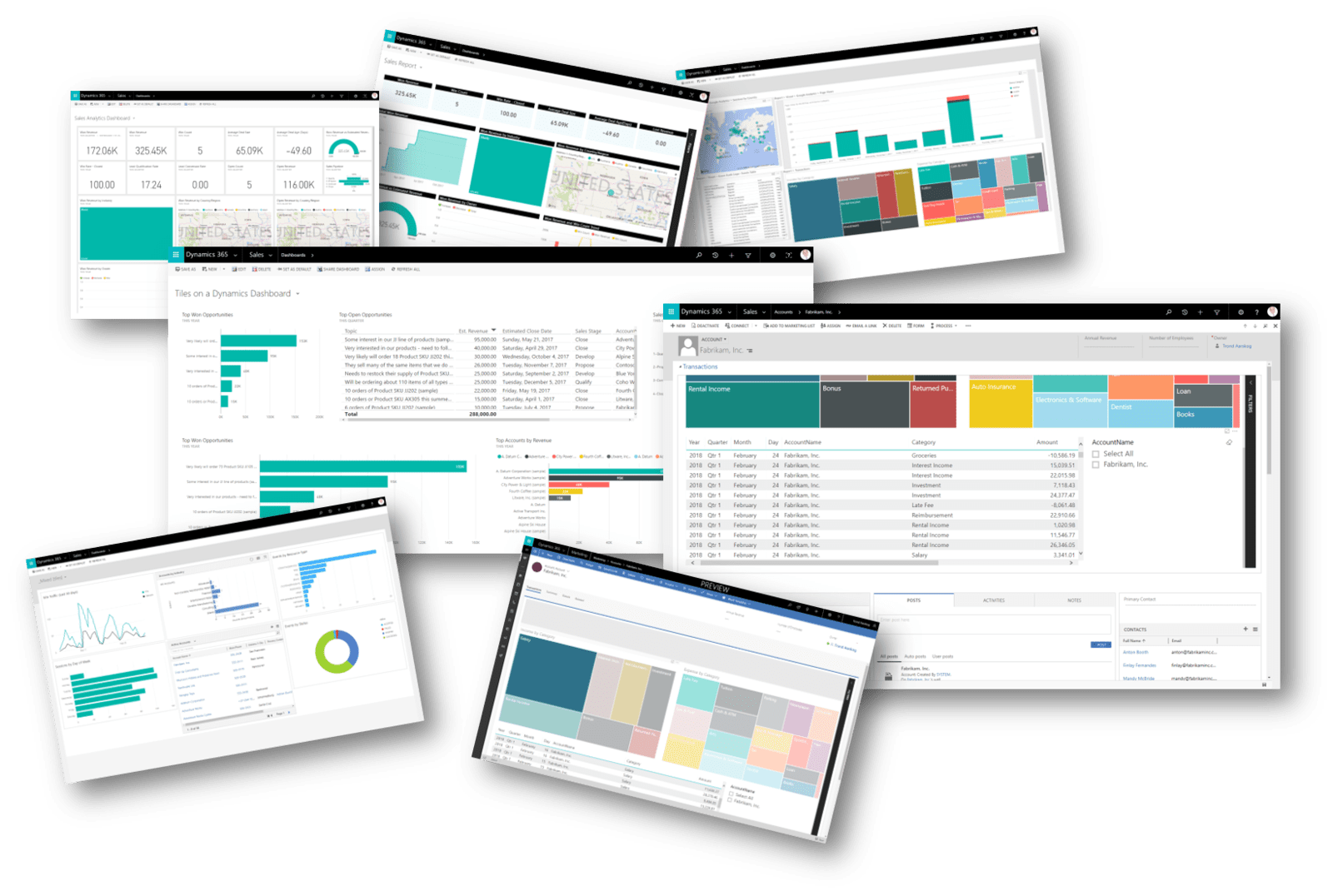 Examples of Power BI and Dynamics 365 dashboards.